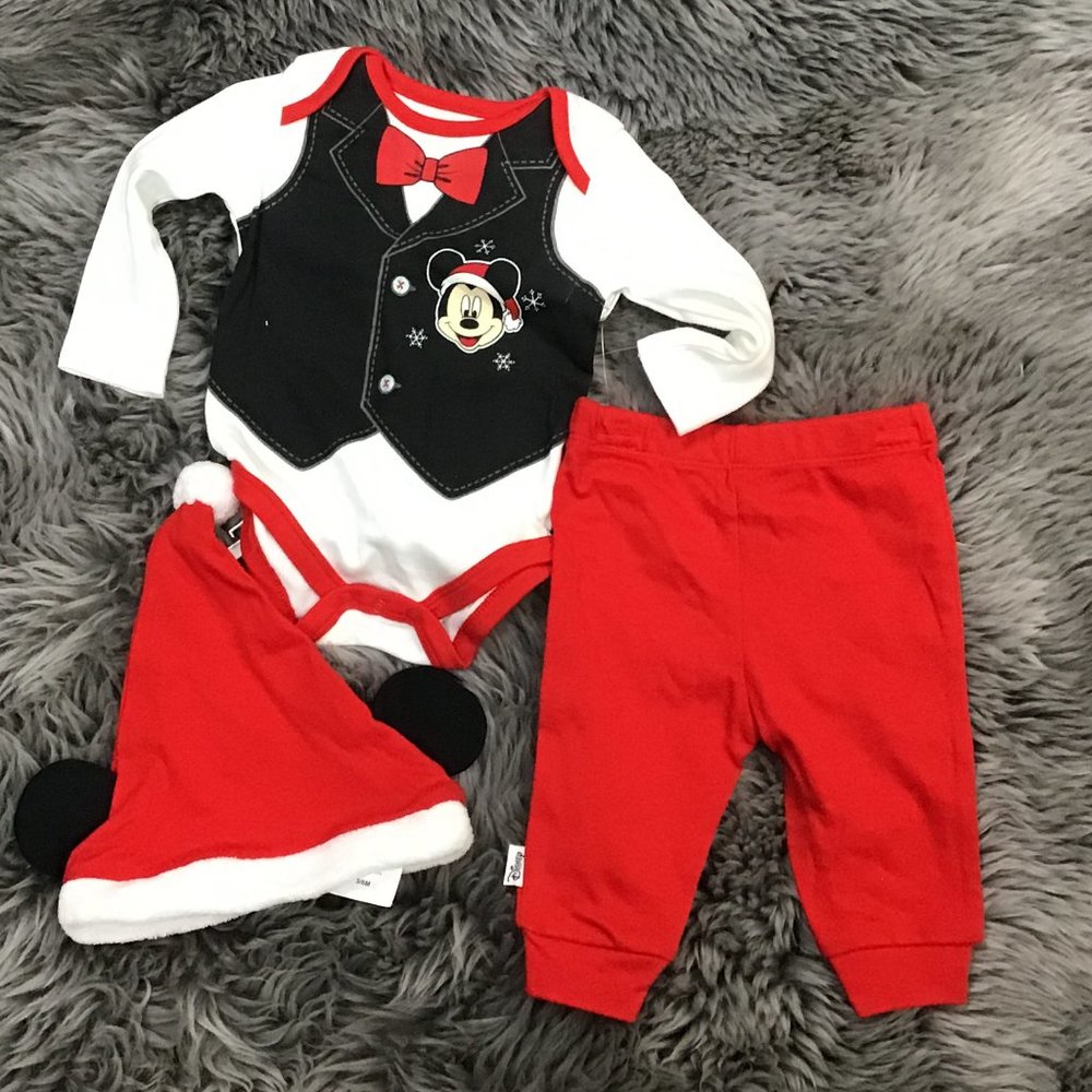 Disney | Mickey Mouse Christmas Clothing Set | 3 Pieces | Size 3-6 Months